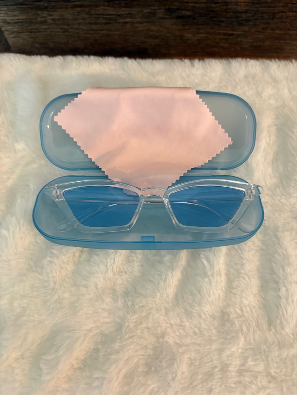 Clear Frame Sunglasses with Blue Lenses
